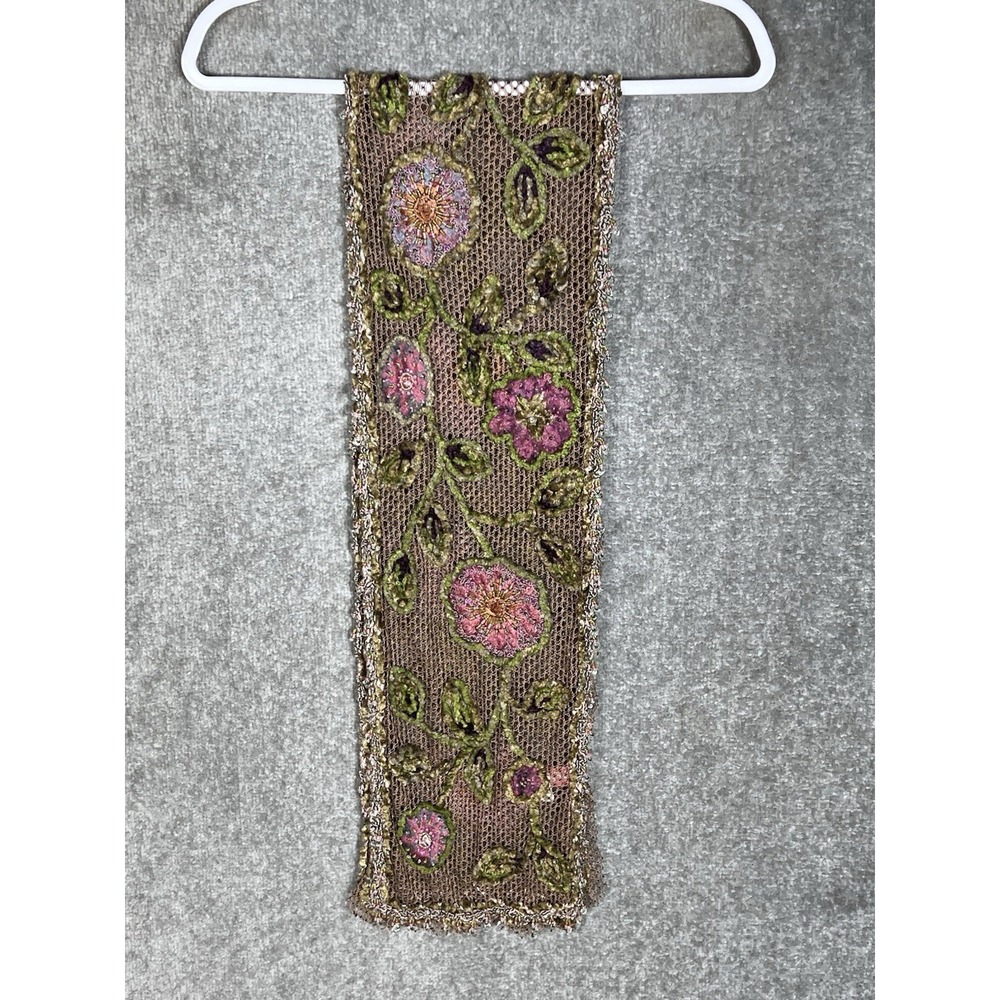 Pazuki London Open Knit 3D Floral Beaded Scarf Silk Blend Art To Wear 58 in Long